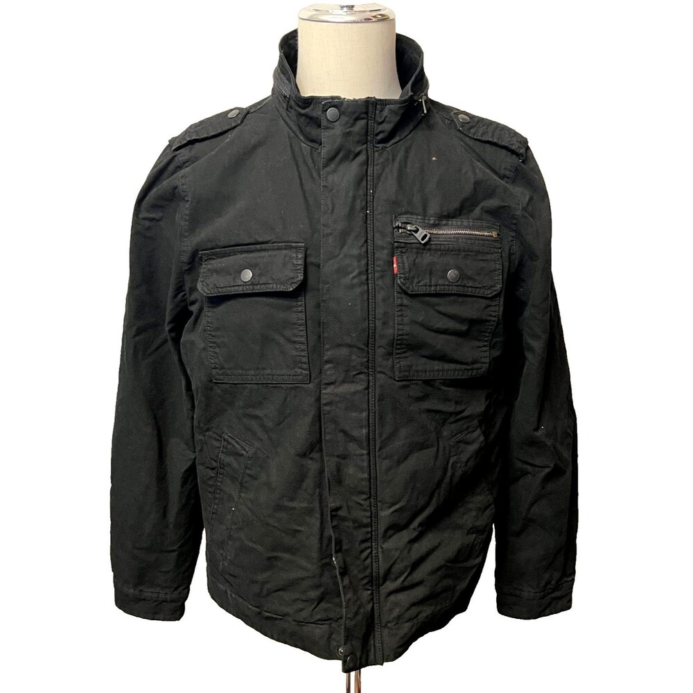 NWT $180 Levi Strauss Men's M Black Washed Cotton Military Jacket Quilt Lined